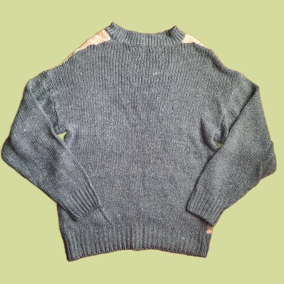 Vintage 80s Floral Fair Isle Hand Knit Sweater Blue Pink Size Oversized Size S - Picture 7 of 8